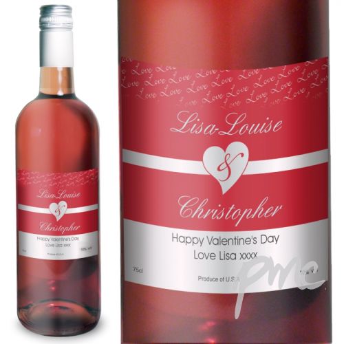 Personalised Couples Heart Rose Wine- Red Design