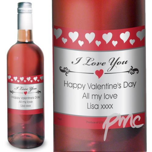 Personalised Hearts I Love You Rose Wine