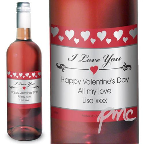 Personalised Hearts I Love You Rose Wine