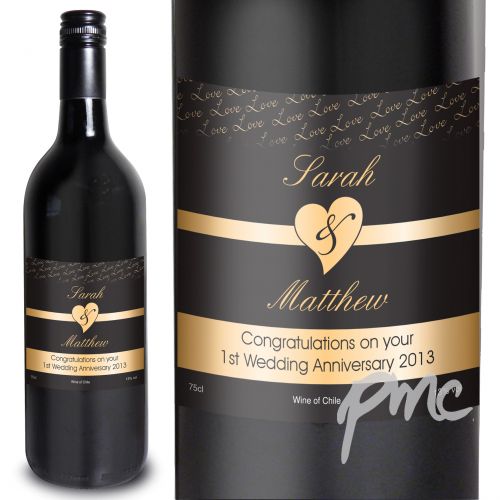 Personalised Couples Heart Red Wine- Black Design