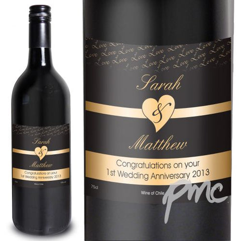 Personalised Couples Heart Red Wine- Black Design