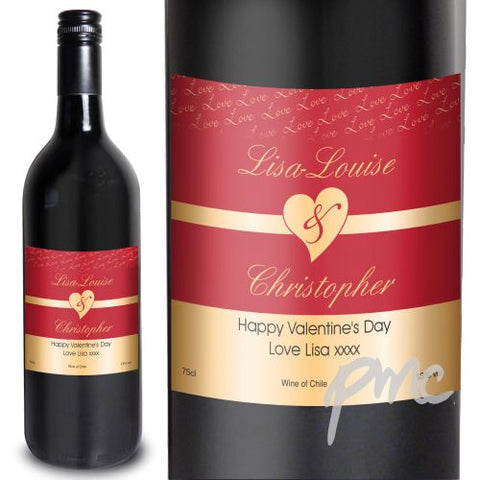 Personalised Couples Heart Red Wine-  Red Design