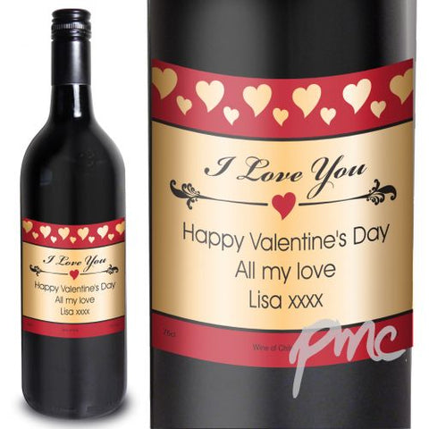 Personalised Hearts I Love You Red Wine