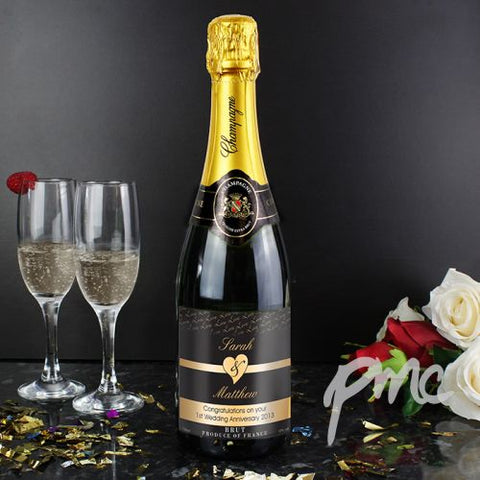 Personalised Couple Hearts Champagne - Black Design