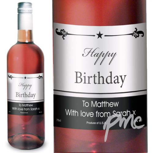Personalised Black Border Rose Wine