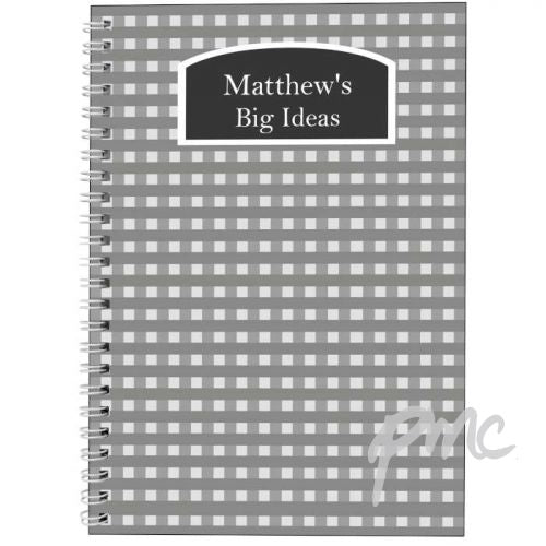 Personalised Grey Gingham A5 Notebook