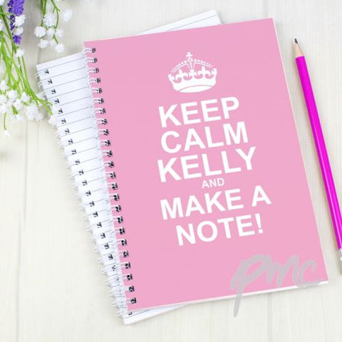 Personalised Keep Calm Pink A5 Notebook