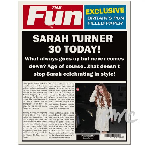 Personalised THE FUN Birthday Spoof Newspaper