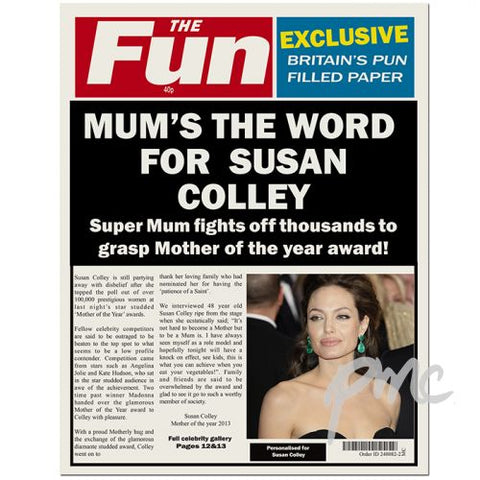 Personalised THE FUN Mum Spoof Newspaper