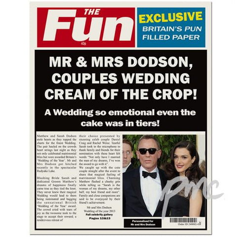 Personalised THE FUN Wedding Spoof Newspaper