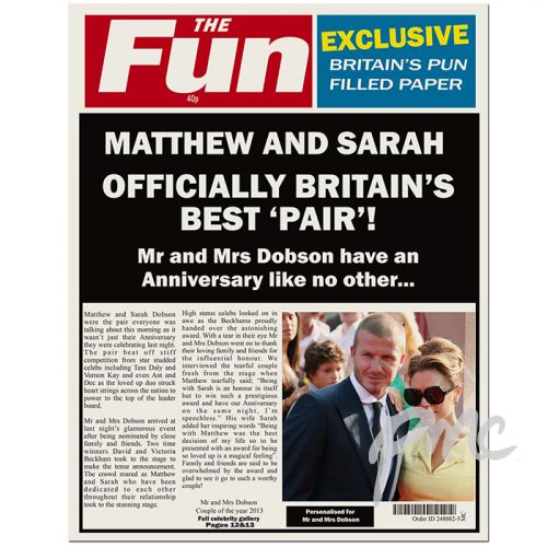Personalised THE FUN Anniversary Spoof Newspaper