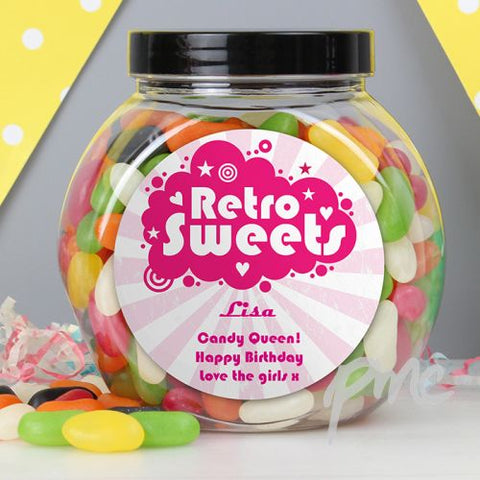 Personalised Retro Pink Jelly Beans Sweet Jar
