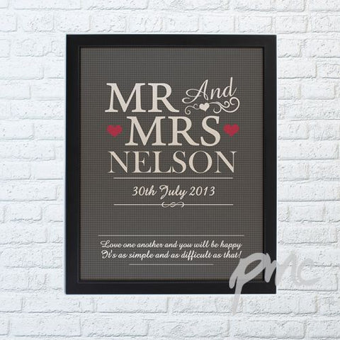 Personalised Mr & Mrs Black Framed Poster Print