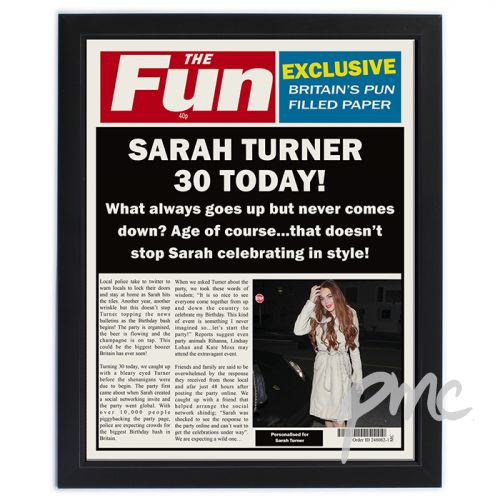 Personalised The Fun Spoof Newspaper Birthday Black Framed Poster Print