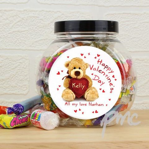 Personalised Teddy Heart Sweet Jar