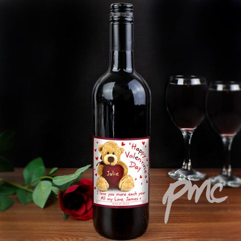 Personalised Teddy Heart Red Wine