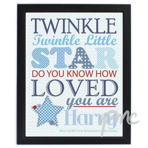 Personalised Twinkle Boys Black Framed Poster Print