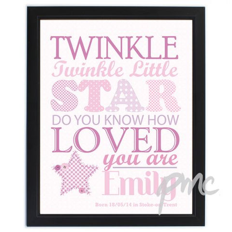 Personalised Twinkle Girls Black Framed Poster Print