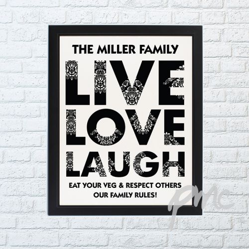 Personalised Live Love Laugh Black Framed Poster Print