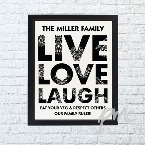 Personalised Live Love Laugh Black Framed Poster Print