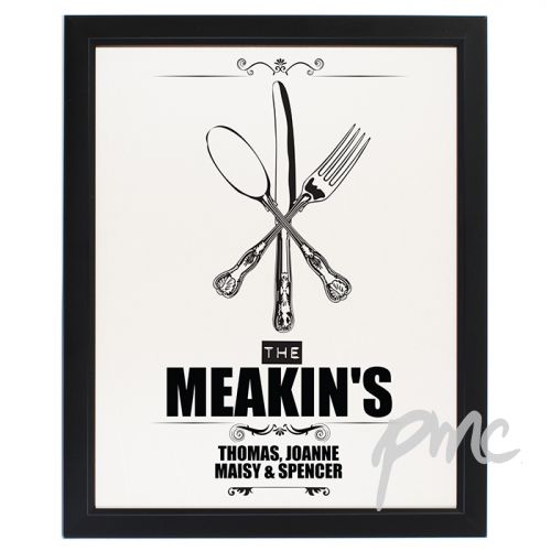 Personalised Cutlery Black Framed Poster Print