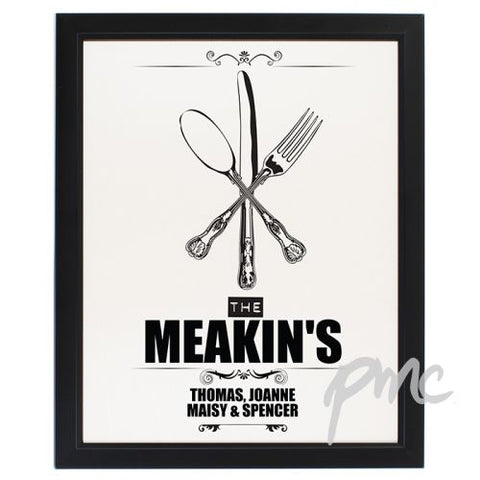 Personalised Cutlery Black Framed Poster Print
