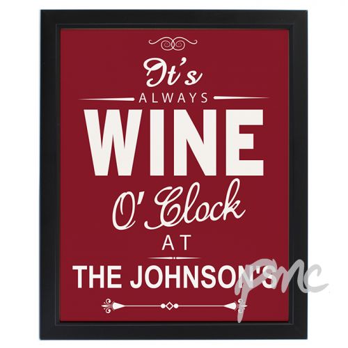 Personalised Wine O'Clock Black Framed Poster Print