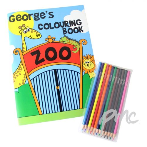 Personalised Zoo Colouring Book with Pencil Crayons