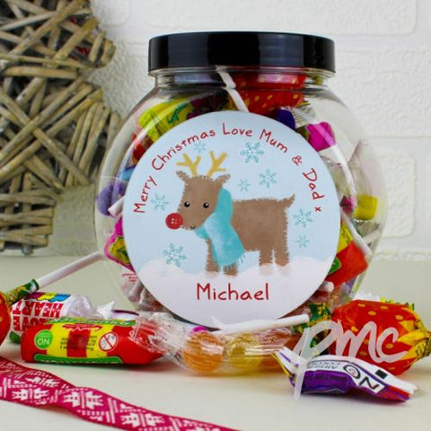 Personalised Felt Stitch Reindeer Sweet Jar