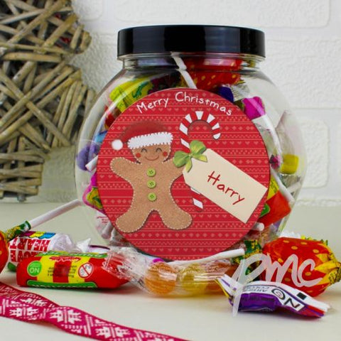 Personalised Felt Stitch Gingerbread Man Sweet Jar