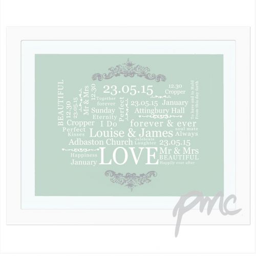 Personalised Wedding Typographic Art White Framed Poster Print