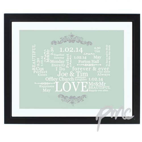 Personalised Wedding Typographic Art Black Framed Poster Print