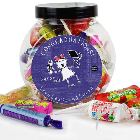 Personalised Purple Ronnie Female Graduation Sweet Jar