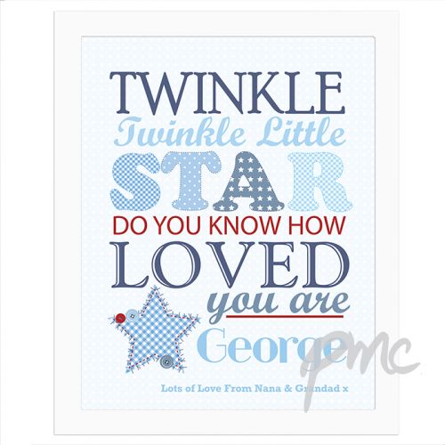 Personalised Twinkle Boys White Framed Poster Print