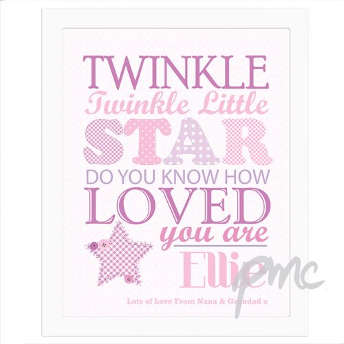 Personalised Twinkle Girls White Framed Poster Print