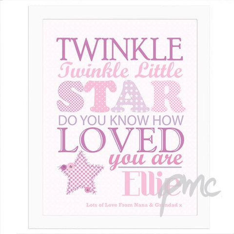 Personalised Twinkle Girls White Framed Poster Print