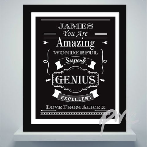 Personalised Vintage Typography Black Framed Poster Print