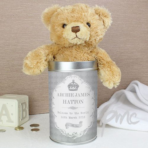 Personalised Royal Crown Teddy in a Tin