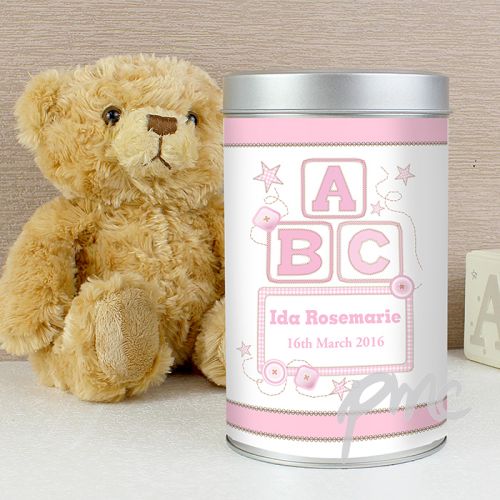 Personalised Pink ABC Teddy in a Tin