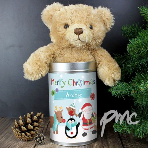 Personalised Santa & Friends Teddy in a Tin