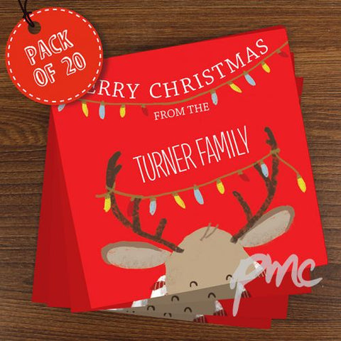 Personalised Retro Reindeer Pack of 20 Christmas Cards