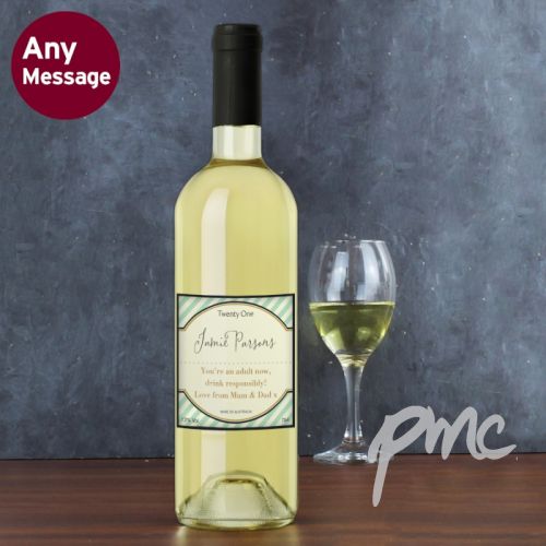 Personalised Green Stripe White Wine
