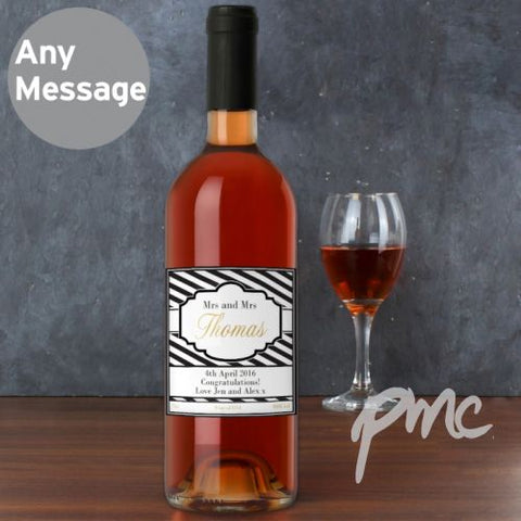 Personalised Art Deco Striped Rose Wine