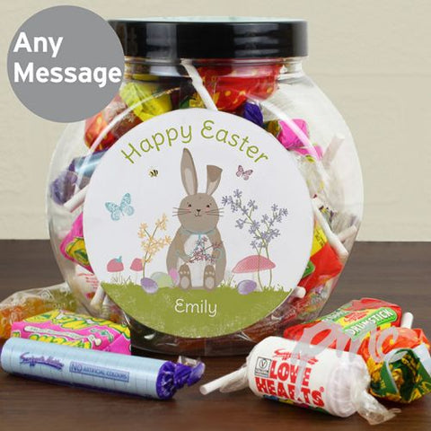 Personalised Easter Meadow Bunny Sweets Jar