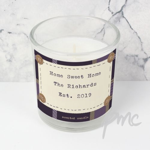 Personalised Purple Tartan Scented Jar Candle