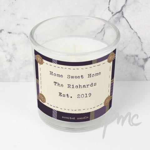 Personalised Purple Tartan Scented Jar Candle