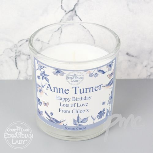 Personalised Country Diary Blue Blossom Scented Jar Candle