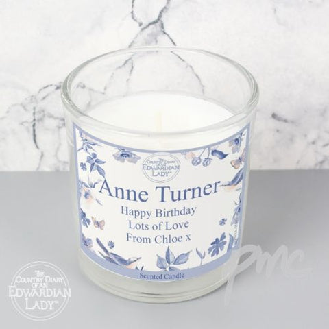 Personalised Country Diary Blue Blossom Scented Jar Candle