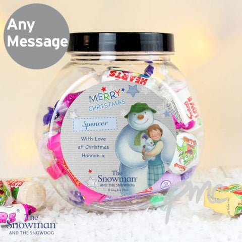 Personalised The Snowman and the Snowdog Blue Sweet Jar