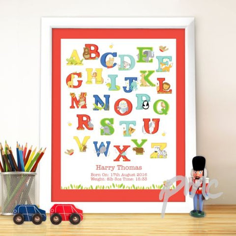 Personalised Animal Alphabet White Framed Poster Print